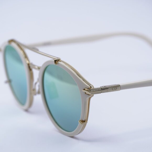 Dior DIORBLACKSUIT R7U 95H6 Sunglasses Ivory Round Frame, Green Mirror Lenses - Picture 2 of 11